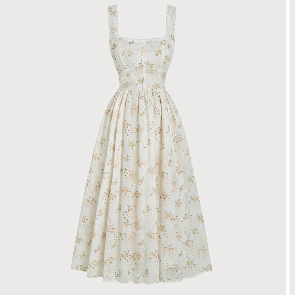 Women's Cream Floral Midi Sundress with Square Neck - Picture 5 of 6
